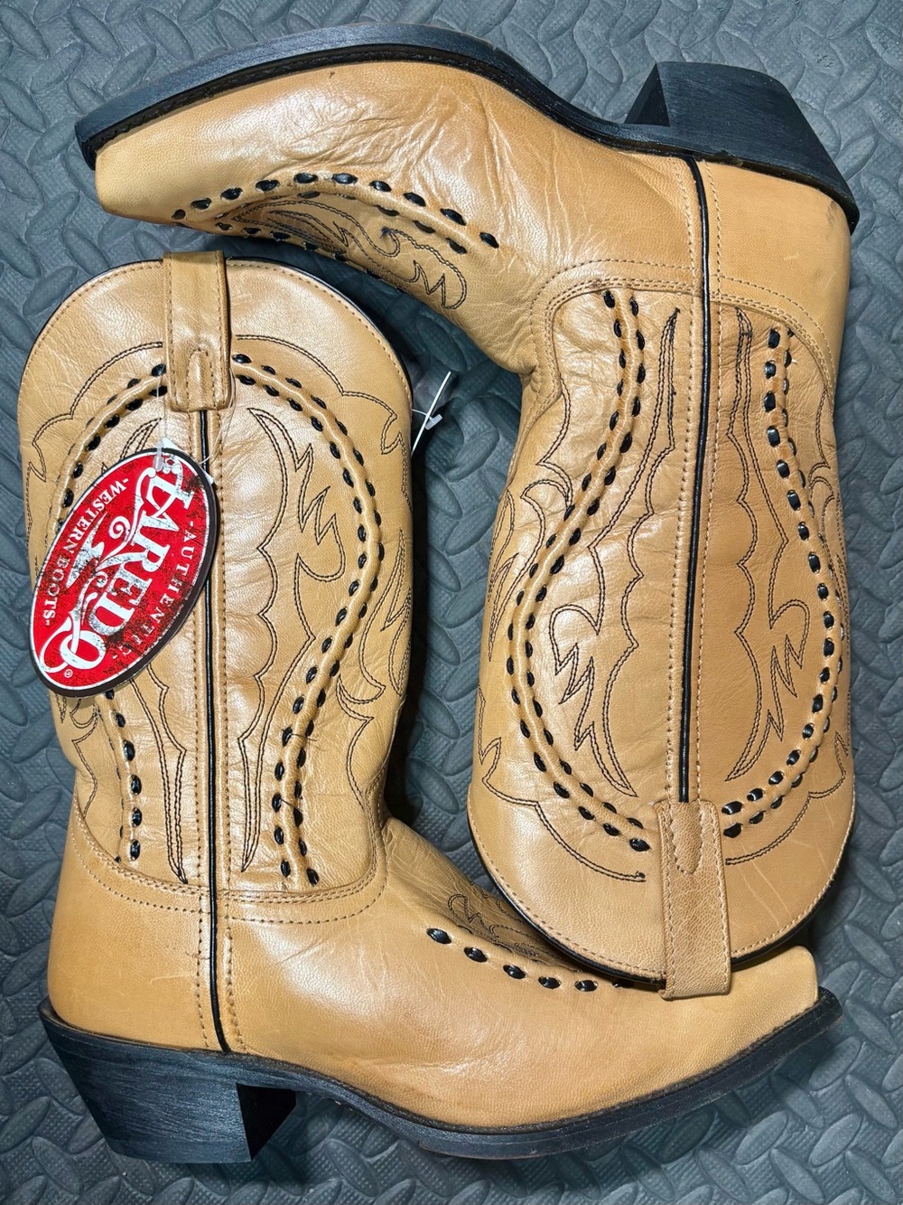Dan Post Tan Leather Western Cowboy Boots with Black Accents